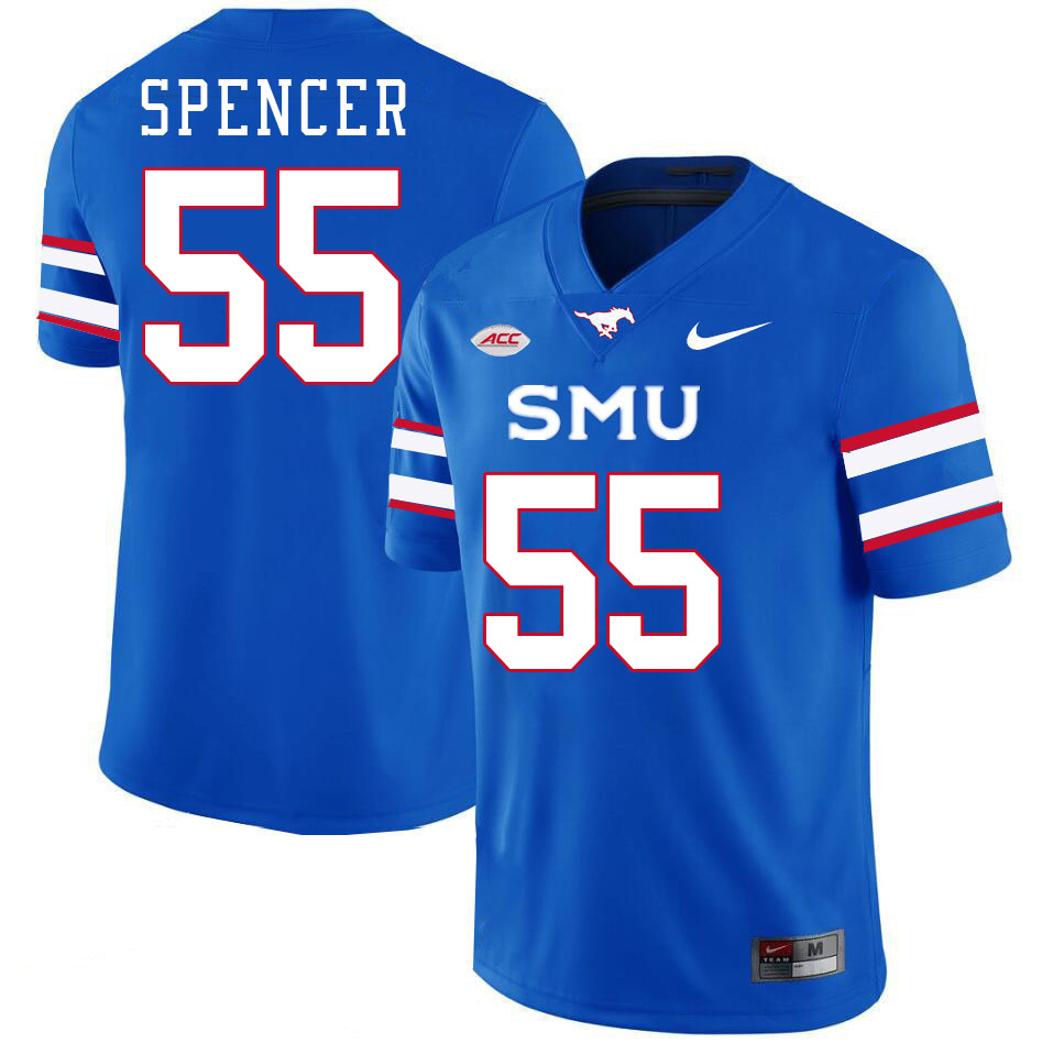 SMU Mustangs #55 Woo Spencer Jersey College Football Uniforms-Royal